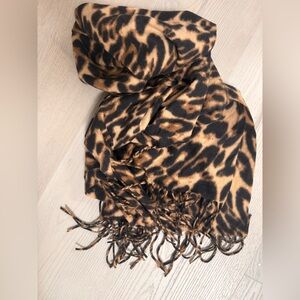 Leopard Print Scarf with Fringe